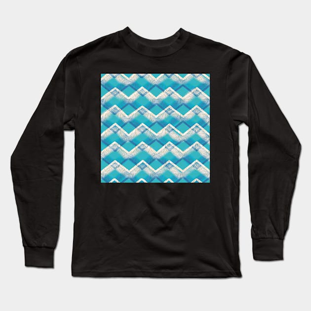 Turquoise Zig Zag Mandala Mix-up with Blue, White and Gold Long Sleeve T-Shirt by cherdoodles